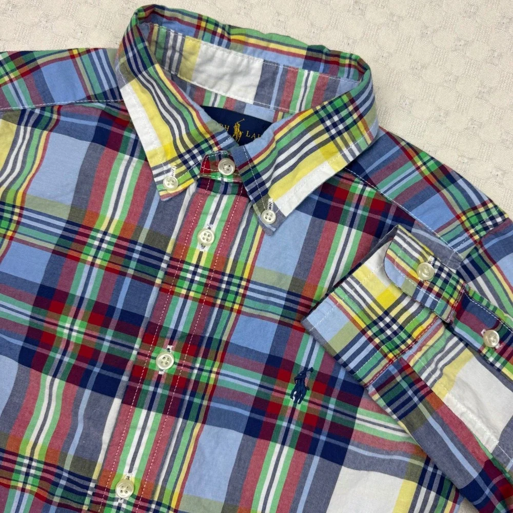 Ralph Lauren Plaid Button Down Shirt Kids Size‎ 5 Long Sleeve Multicolor Preppy